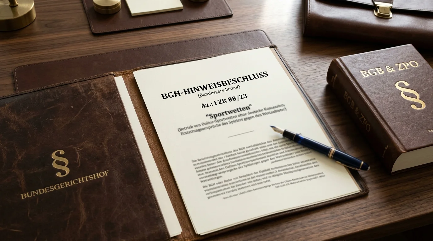 Aktenzeichen und Paragraphenzeichen als Symbol für den BGH-Hinweisbeschluss zu Sportwetten