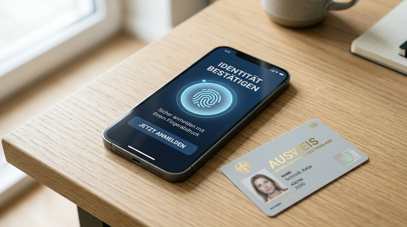 Stilisiertes Smartphone und Personalausweis als Sinnbild für den digitalen OASIS-Antrag über BundID
