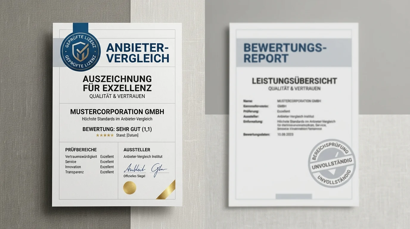 Vergleich von zwei Spielangeboten mit Lizenzsiegeln