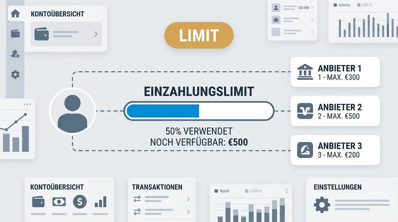 Visualisierung der LUGAS-Limitmechanik mit pseudonymisierter Spieler-ID und 1.000-Euro-Cap über mehrere Anbieter