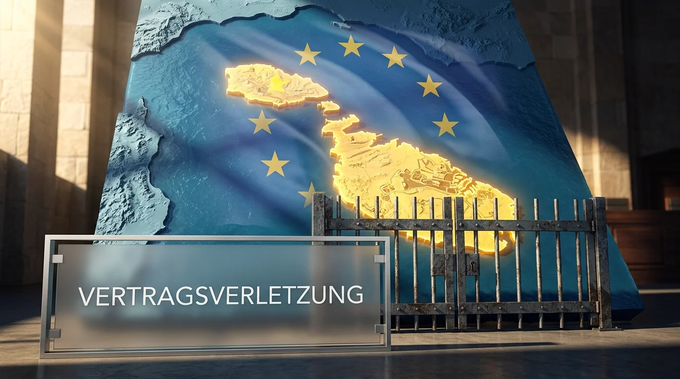 Maltesische Flagge und EU-Sterne als Sinnbild für das Vertragsverletzungsverfahren INFR(2025)2100