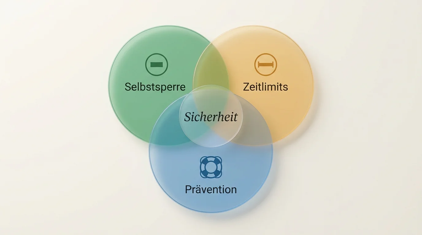 Schematische Darstellung dreier ineinandergreifender Schutzkreise mit Beschriftungssymbolen für Sperre, Limit und Hilfsangebot